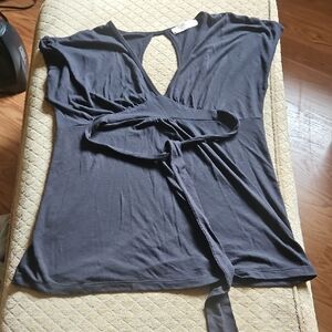 No Boundaries Black Wrap Blouse with Keyhole